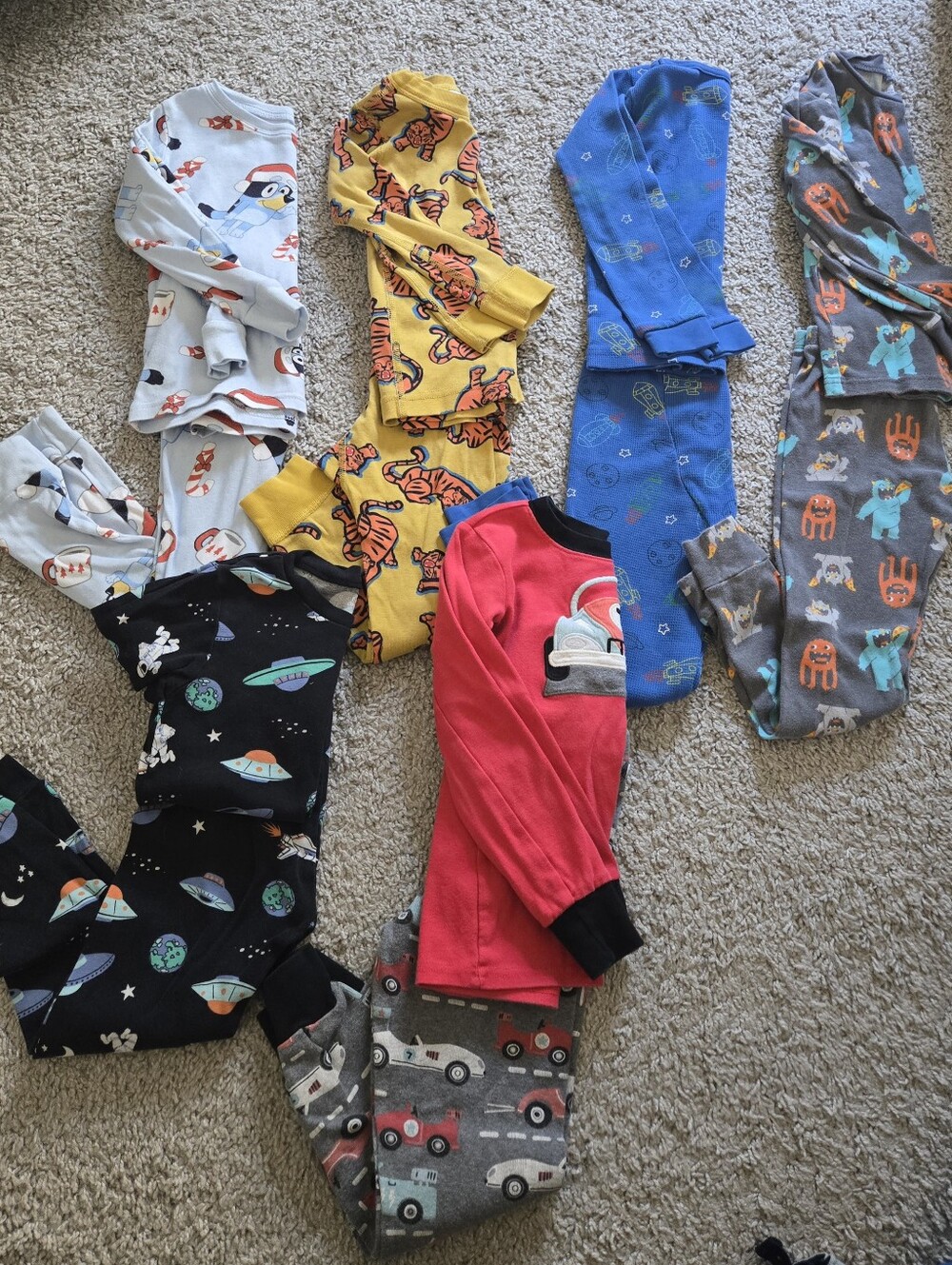 Kids Pajama Set - Red & Multicolor Cozy Sleepwear